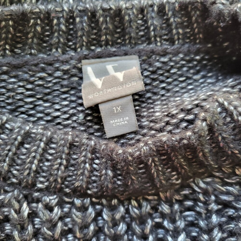 Worthington 1X Black Silver Metallic Sweater Open Knit Long Sleeve SWE36E - Picture 7 of 9